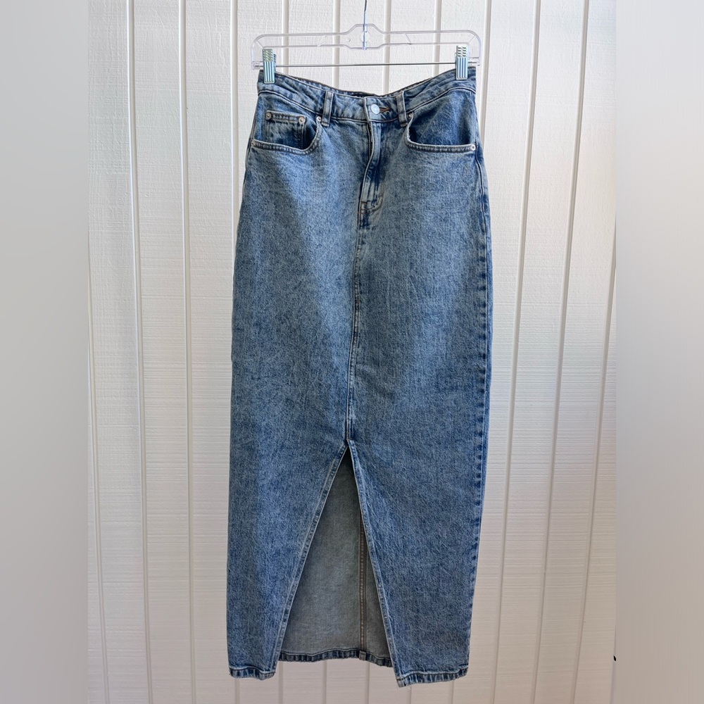 ASOS acid washed long denim skirt